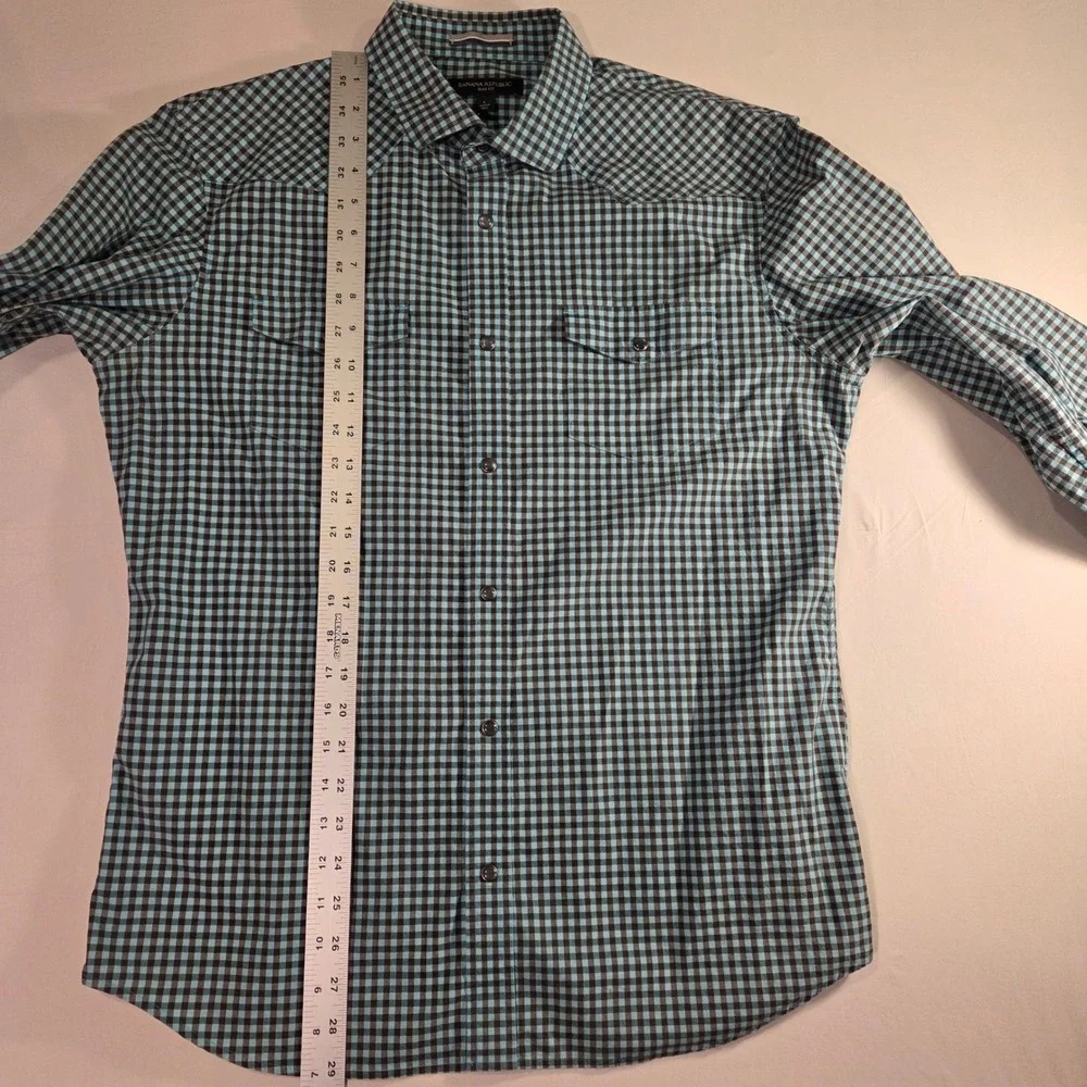 Banana Republic Men's Slim Fit Long Sleeve‎ Button Up Shirt Size L Gingham Blue